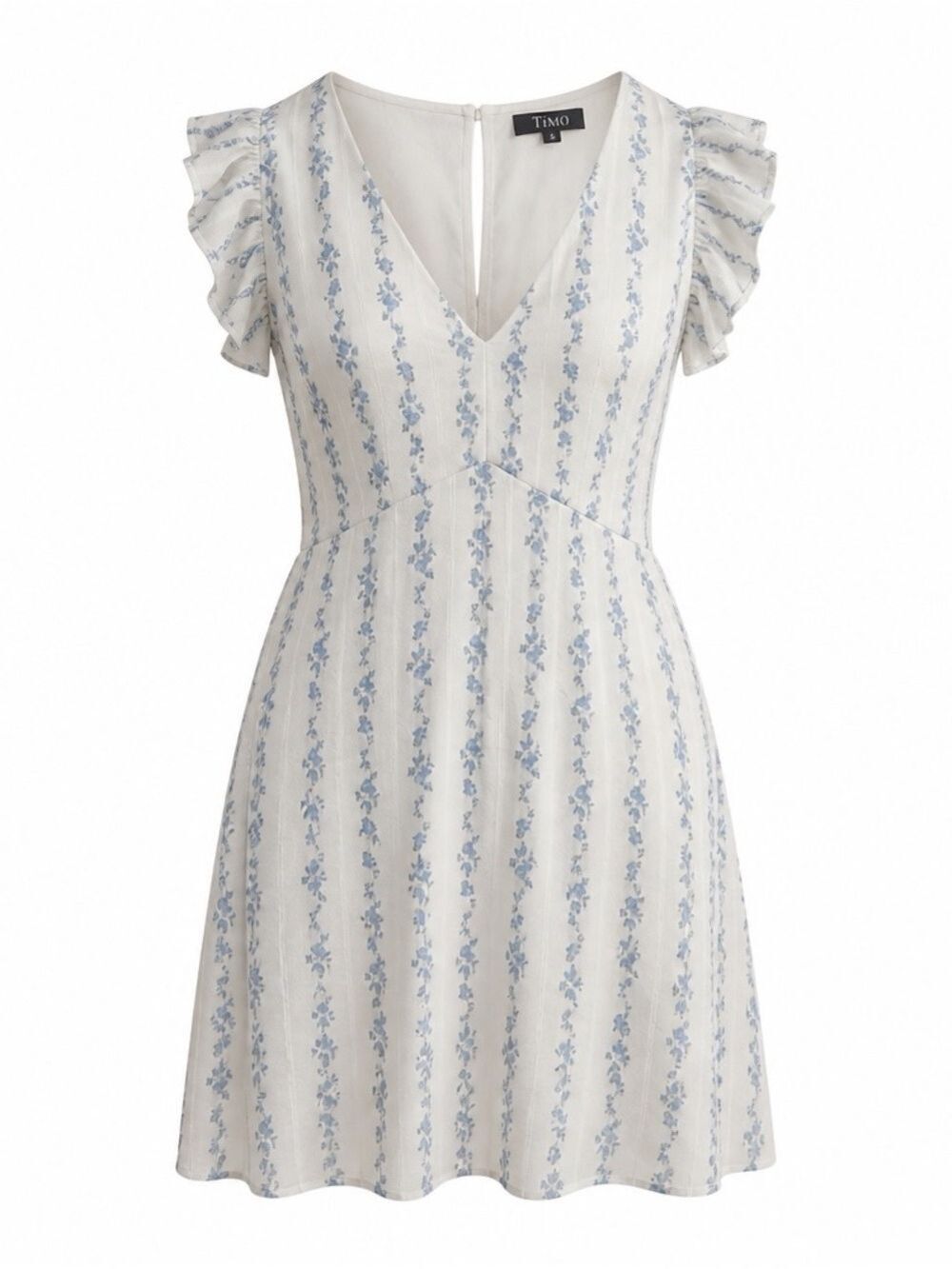 Trixxi White Mini Dress with Light Blue Floral Stripes